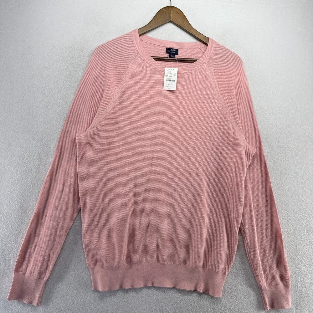 J Crew Sweater men's Large Pink Cotton Seed Stitch Lightweight Crew Preppy NEW